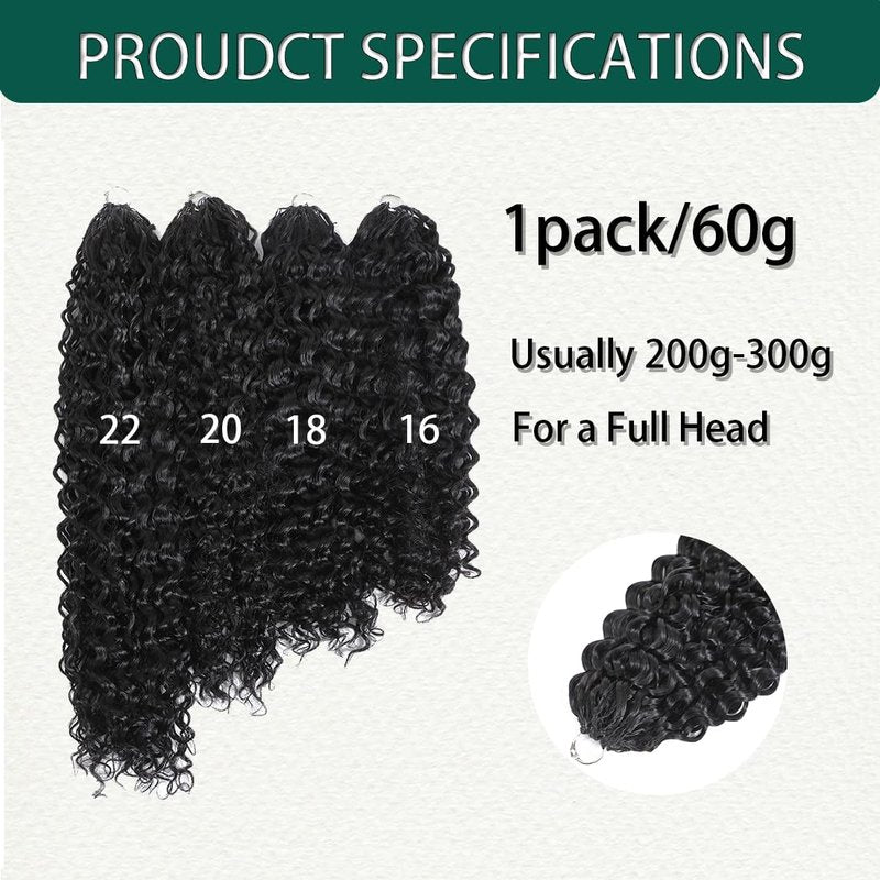 Natural Black Deep Wave Crochet Hair Extensions - 20 Inch Pre-Separated Invisible Feathers | 60g Bundles for Black Women