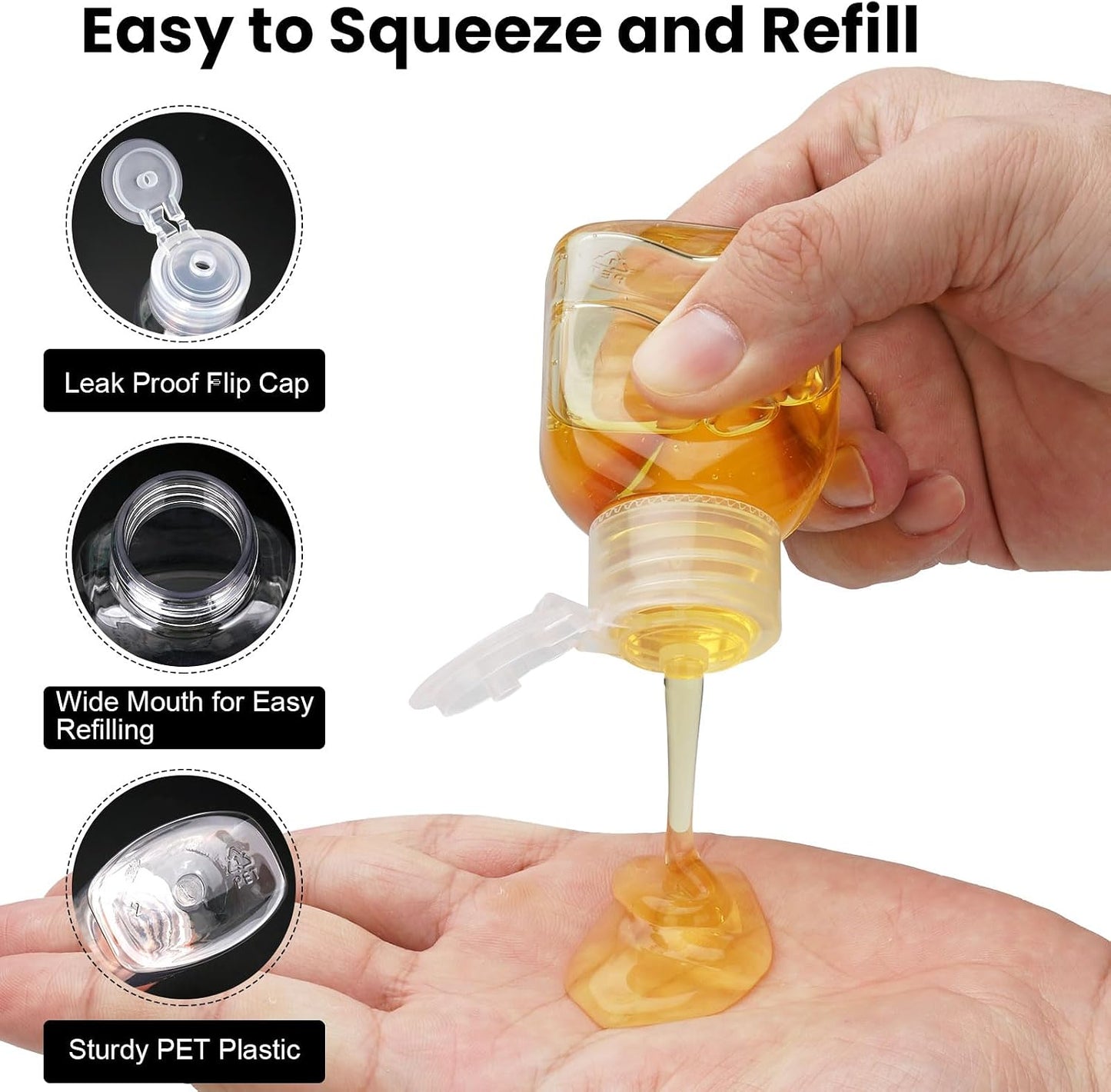 Travel Bottles for Toiletries - 6 Pack 2oz Leak Proof TSA Approved Squeeze Containers | Clear Wide Mouth for Shampoo & Conditioner