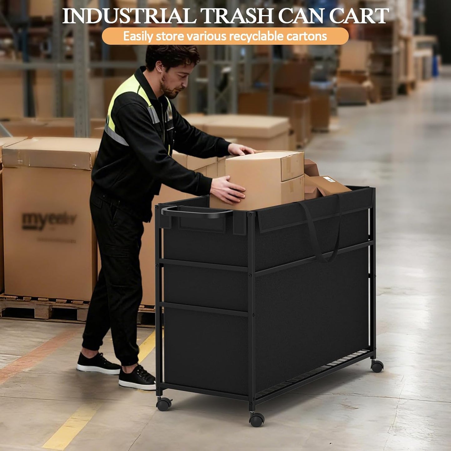 Commercial Trash Can Cart - 51.5 Gallon Lockable Office Trash Bin | Large Capacity Laundry Organizer for Home & Office