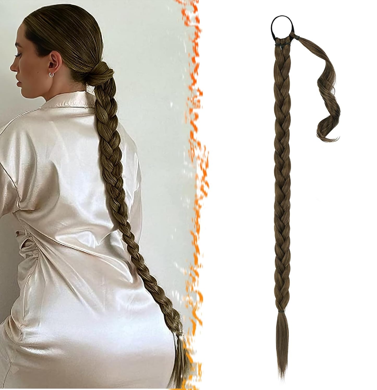 30 Inch Long Braided Ponytail Extension - Copper Red Wrap Around Hairpiece | Synthetic Hair for Women