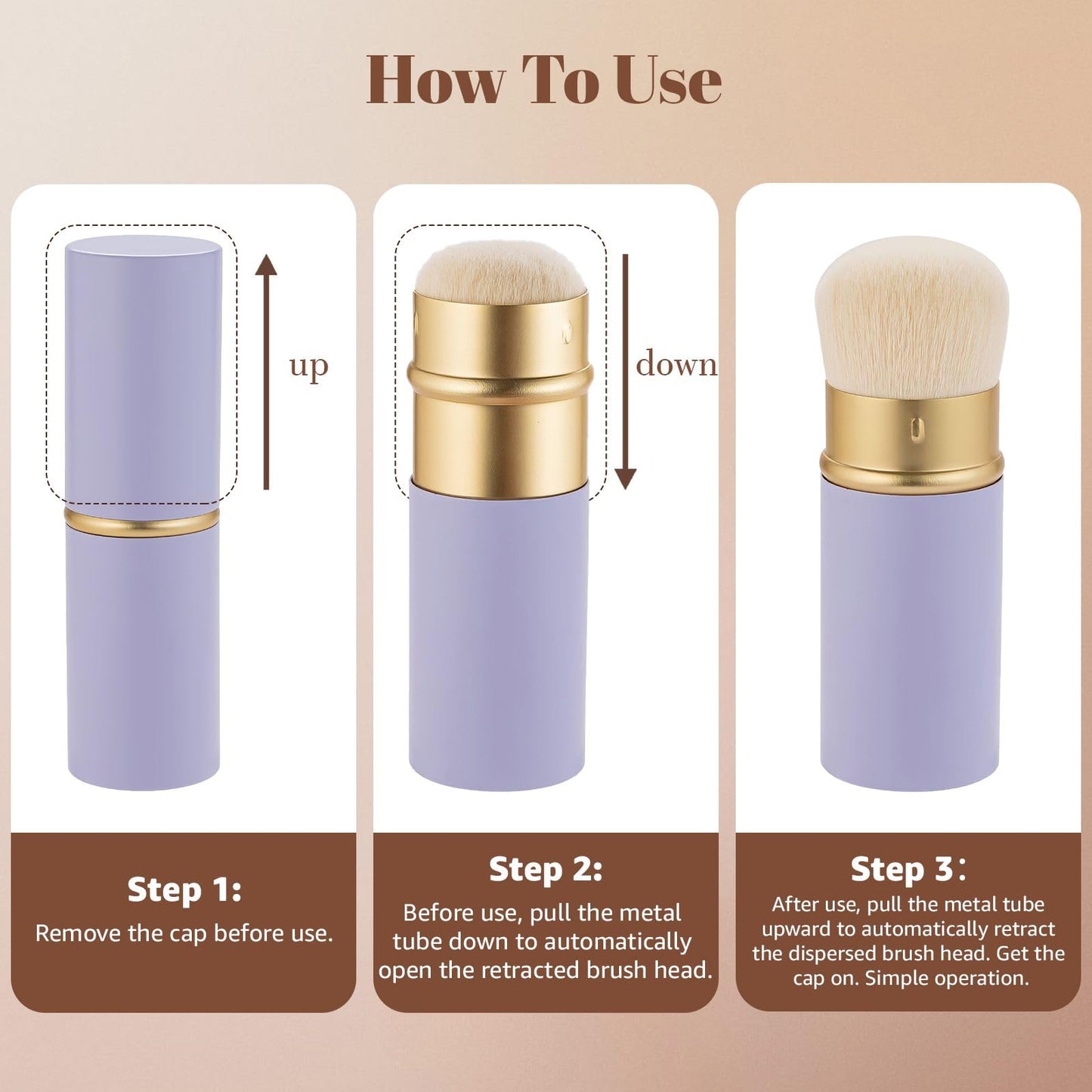 Retractable Face Makeup Brush for Powder Blending Liquid Cream Face Angle