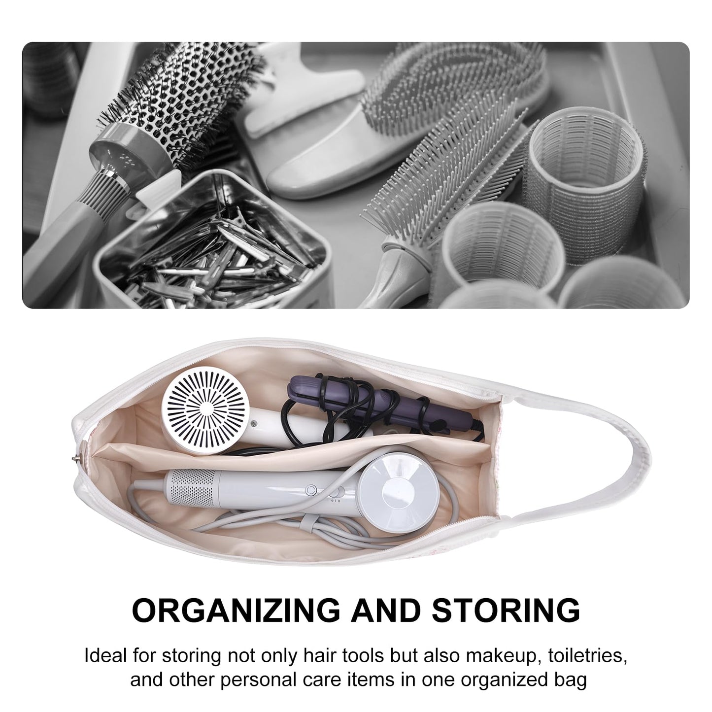 idoltimes Quilted Hair Tools Travel Bag, Compatible with Dyson Airwrap Styler, Portable Cotton Floral Organizer Case for Shark FlexStyle Attachments Storage