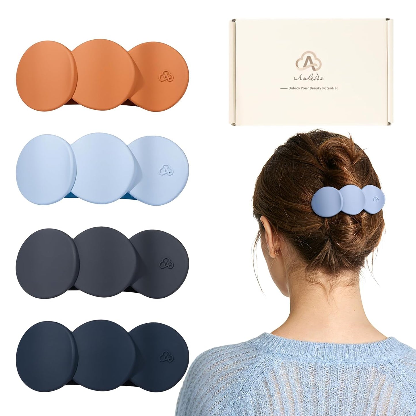 Medium Flat Hair Clips - Strong Hold French Claw Clips for Thick & Thin Hair | Non-Slip Duckbill Design, 4-Pack in Beige, Brown & Black