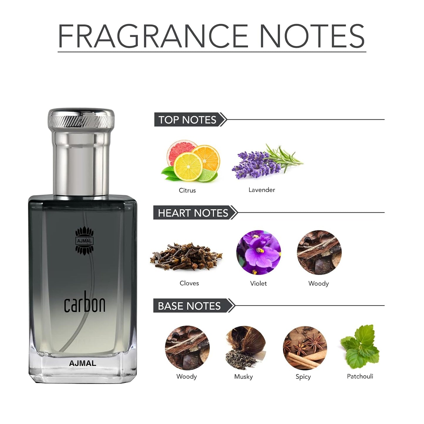 Ajmal Carbon Eau de Parfum for Men - Fresh Woody Aromatic Cologne | Long-Lasting Citrus, Lavender & Musk Fragrance - 3.4 fl oz / 100 ml