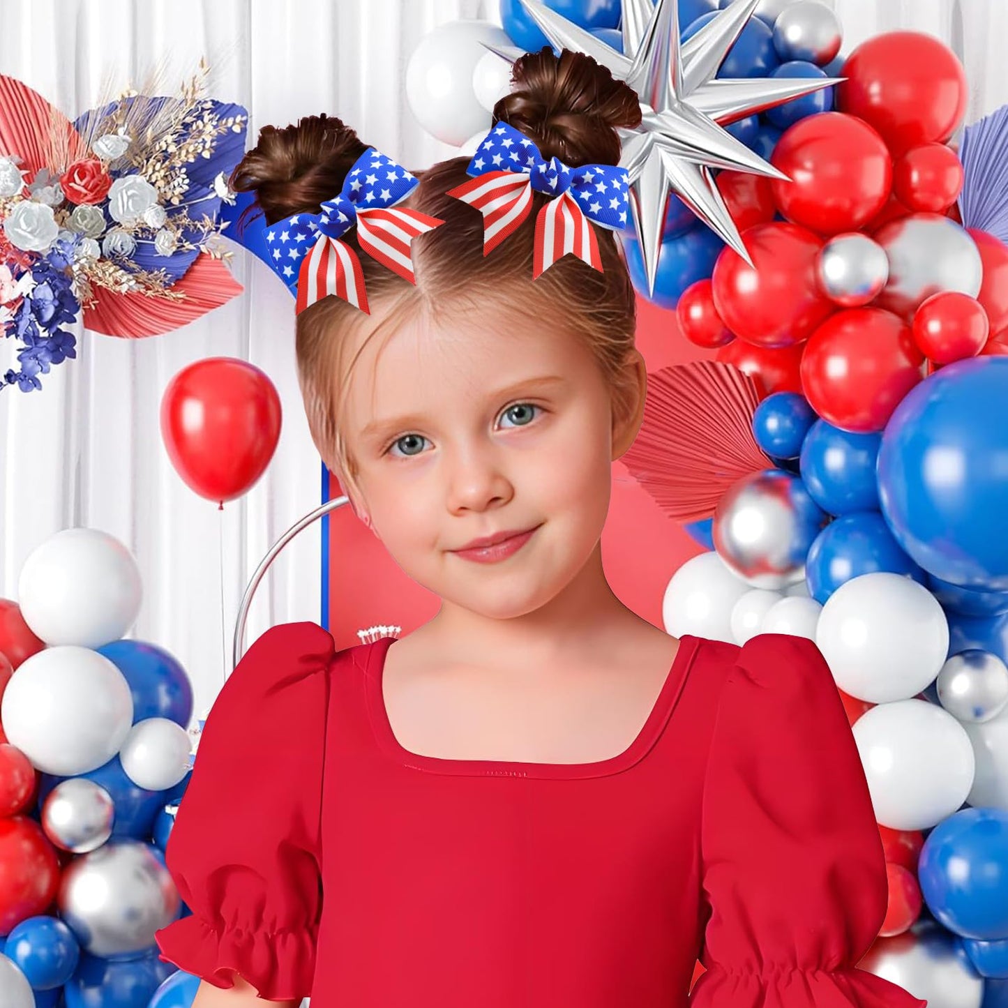 4th of July Bow Hair Clips for Baby Girls American Flag Hairpins Girl Patriotic Stars Stripes Barrette Red Blue Hair Clip