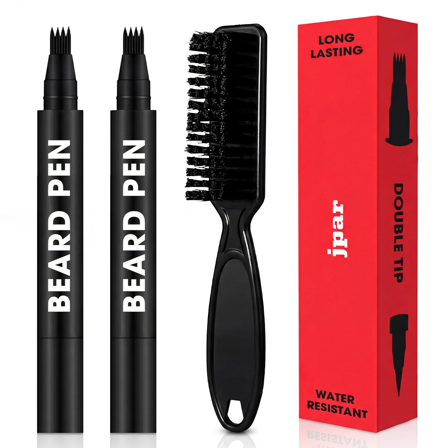 2 Pack - Black Beard Pencil Filler for Men - Waterproof Beard Pen Kit with Brush - Dual Tip Beard Filling Pen for Patches, Hairline & Mustache - Natural Look, Long Lasting Beard Grooming Tool