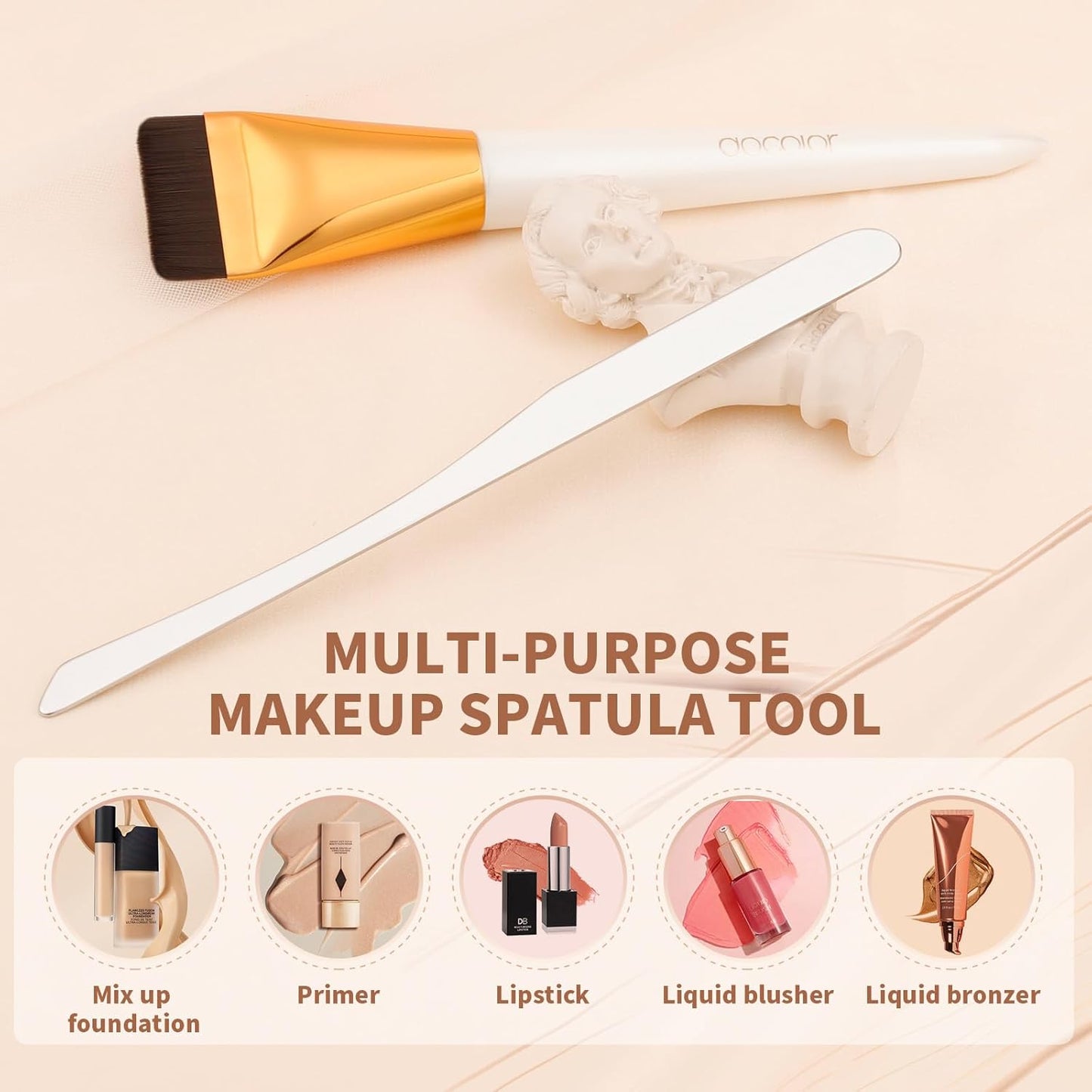 Flat Foundation Brush Set with Dual-Edged Spatula - Korean Makeup Blending Tool for Liquid & Cream