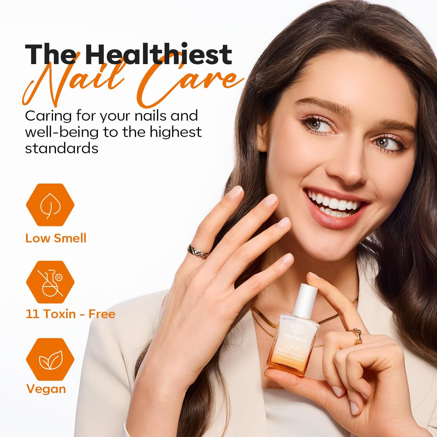 Modelones Nail Strengthener & Growth | Extra Strong Clear Nail Polish for Damaged Nails - 15ml