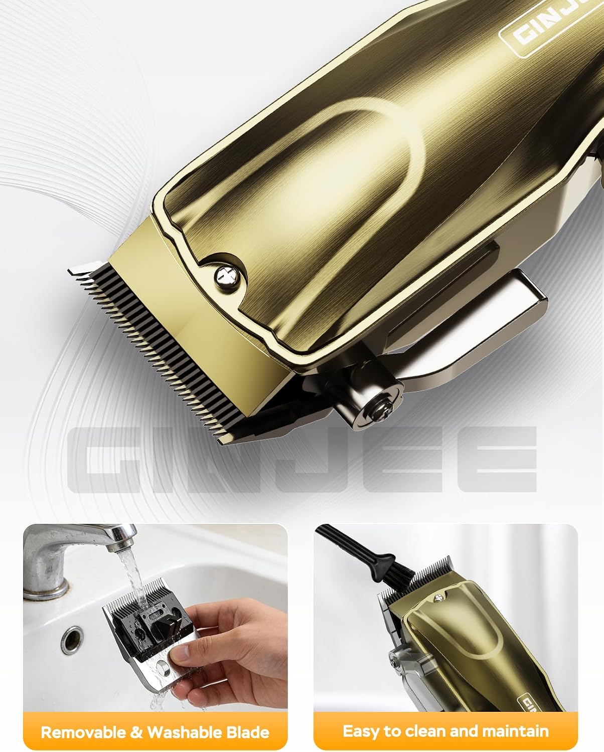 Professional Hair Clippers for Men - Cordless & Corded with 7000RPM Motor | Waterproof Cutting Kit in Gold
