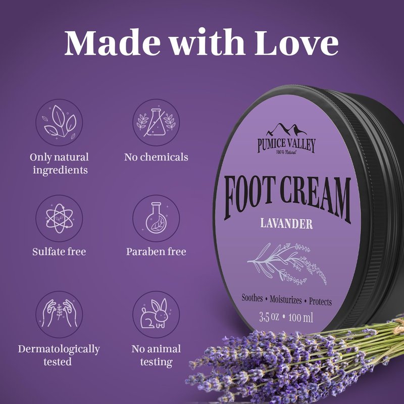 Pumice Valley Foot Balm Cream - Natural Moisturizer for Dry Cracked Heels | 2 Pack Lavender
