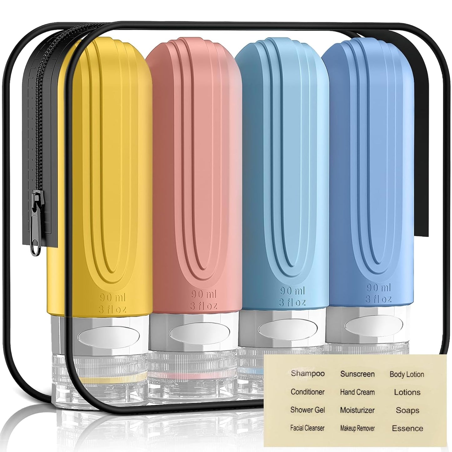 Travel Bottles for Toiletries - 3oz Silicone Leak-Proof Containers | TSA Approved, Squeezable Essentials (Blue)