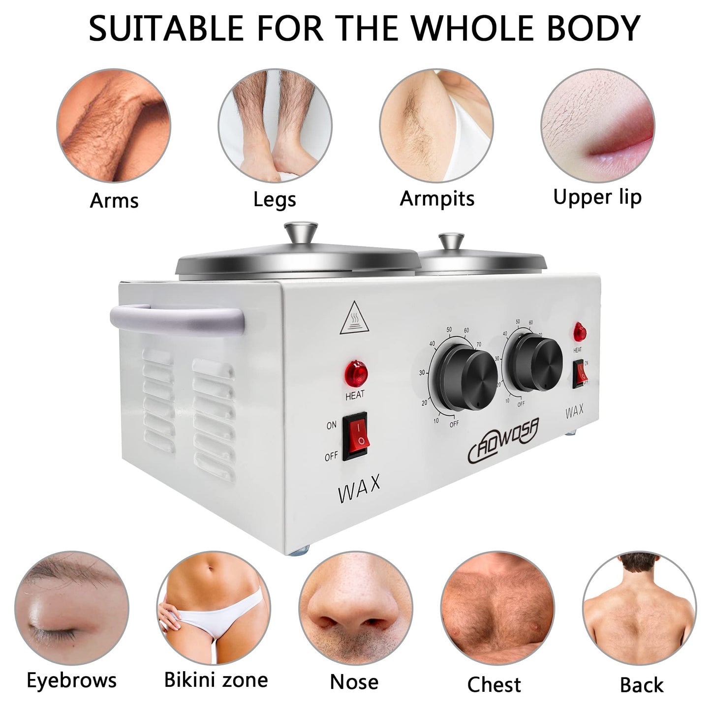 Professional Waxing Kit Wax Warmer Double Pot Wax Heater Machine for Hair Removal, Large Waxing Pot for Spa Salon Beauty Esthetician Home, with Adjustable Temperature Set, 50 Stick(White)