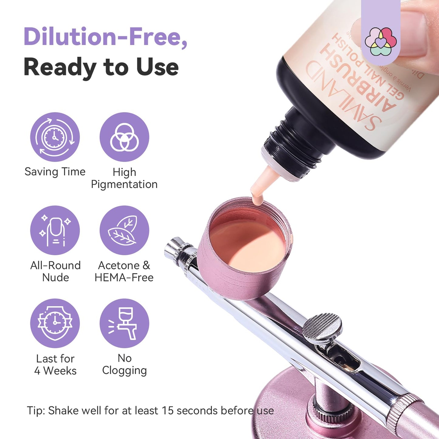 SAVILAND Airbrush Gel Nail Polish Dilution Free: Light Nude Airbrush Paint for Nails Hema ＆ Acetone Free Non Toxic No Clogging for Creating Ombre Nails Aura Nails Design Salon 20 ml