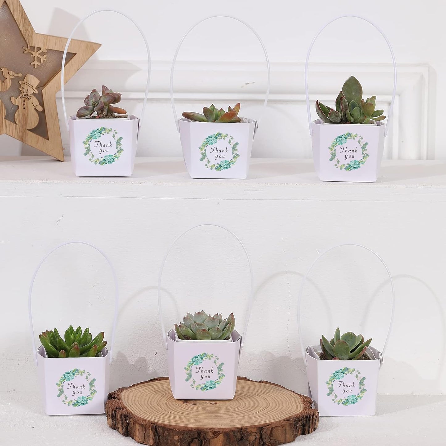 Thank You Succulent Wraps - 40pcs Decorative Sleeves for 2-Inch Pots | Ideal for Weddings & Baby Showers, White