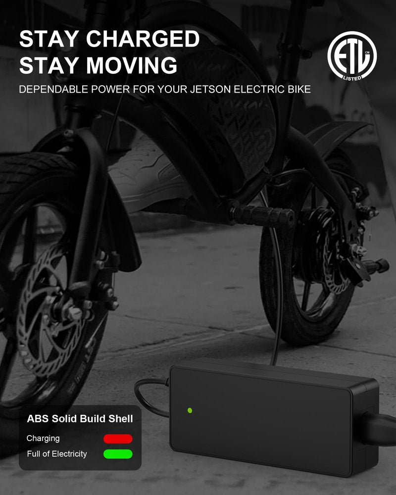 VHBW 42V Charger for Jetson Electric Bike, Compatible with Jetson Bolt, Bolt Pro, Adventure, Journey, Shadow, LX10, J5, J8 Bikes and for Jetson Eris, Ora Pro, Racer, Rhythm, Ryder Scooters