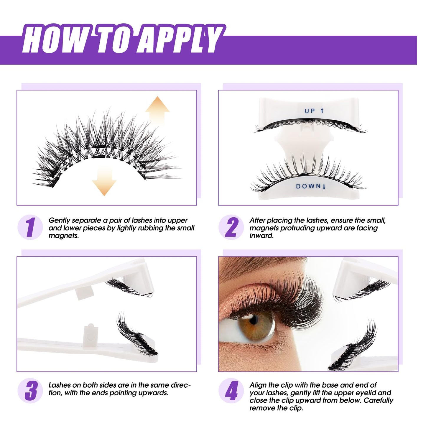 4 Pairs Magnetic Eyelashes Natural Look Kit False Eyelashes No Glue Needed - Reusable False Eyelashes Soft Magnetic Eyelashes Easy to Wear and Remove Use at Home（Four pairs-Y1+Y3）