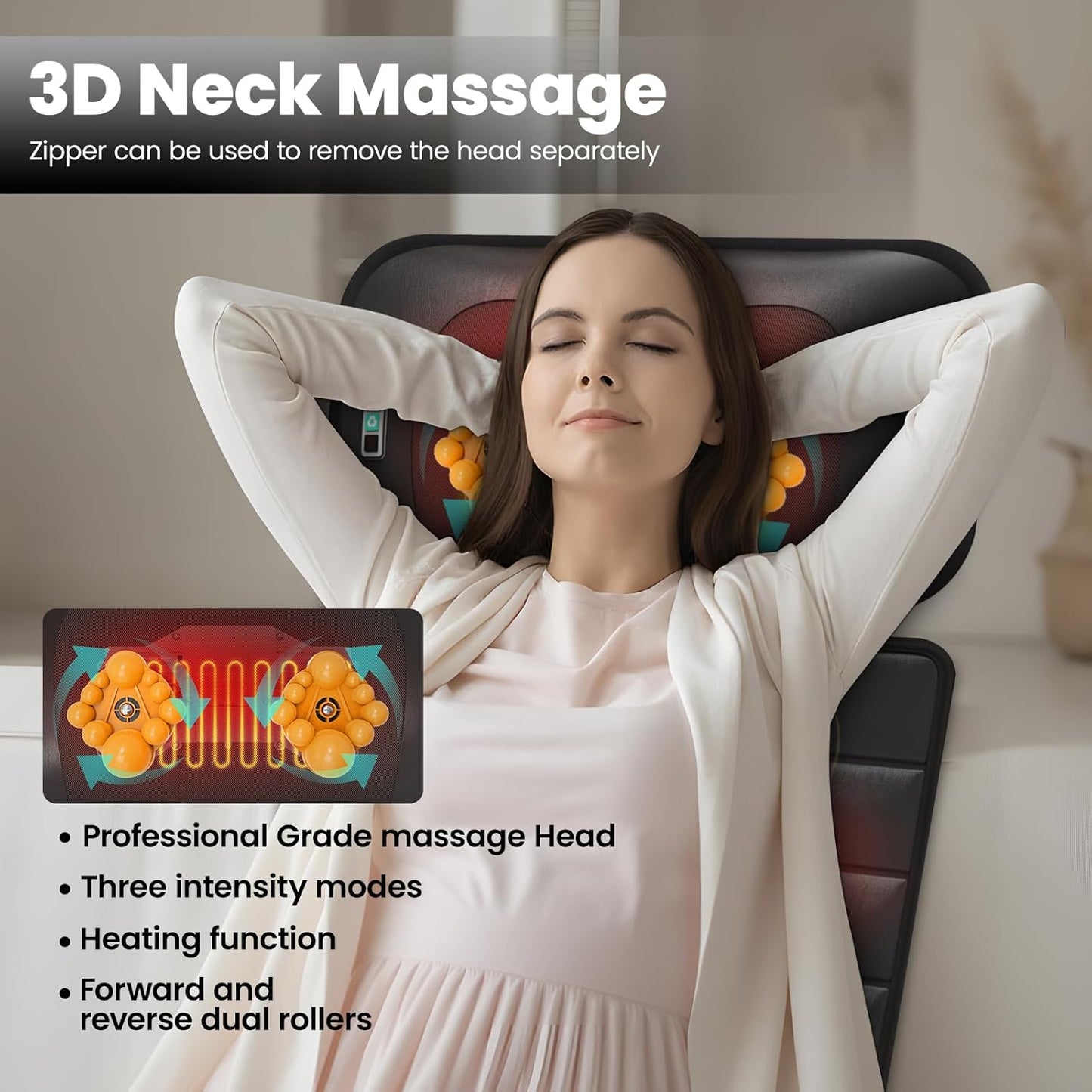 Massage Mat - Full Body Vibration Heating Pad with 10 Motors & 9 Speed Settings | Detachable Neck Massager - Black