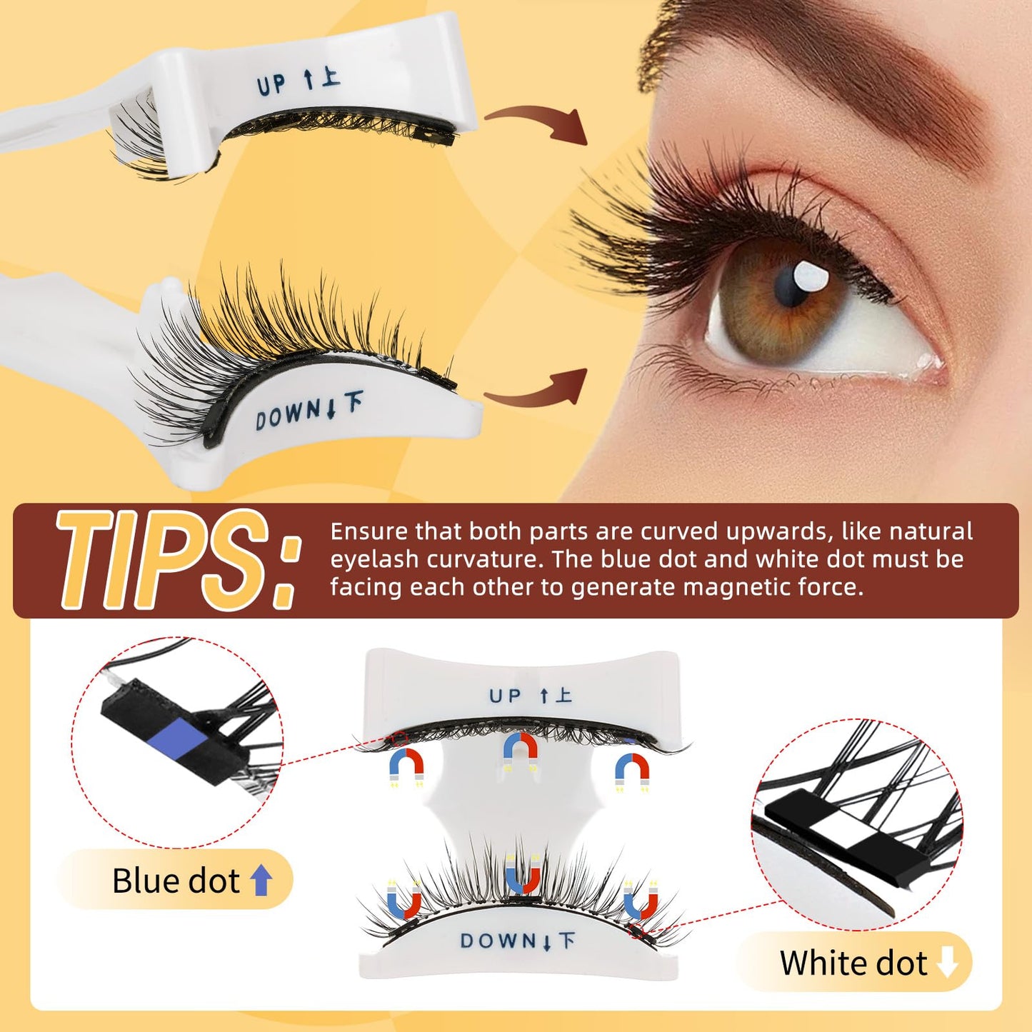 QUEWEL Magnetic Eyelashes 4 Pair Reusable Magnetic Eyelashes with Applicator No Glue Needed Eyelashes Natural Look Lash Clusters Kit Easy to Wear and Remove(4 Pairs-A14)