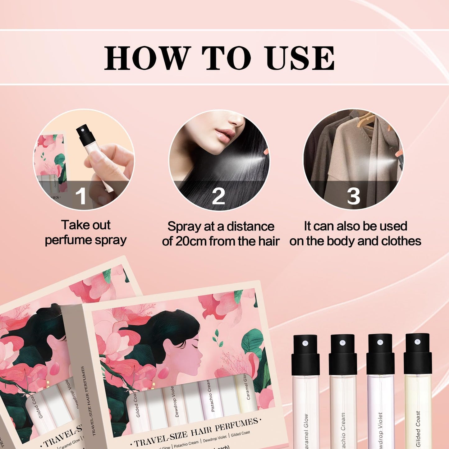 Roseye 4Pcs Hair Perfume for Women, Long Lasting Fresh Scent, Mini Perfume Mist for Hair, Travel Size Perfume Set
