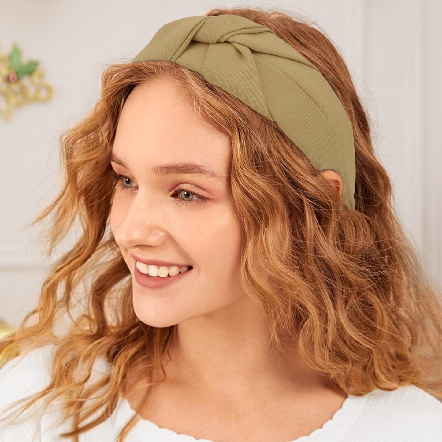 Amariver Khaki Headband Knotted Wide Headband for Women Top Knot Hair Band Non-slip Head Band Soft Fashion Hair Accessories for Women Girls
