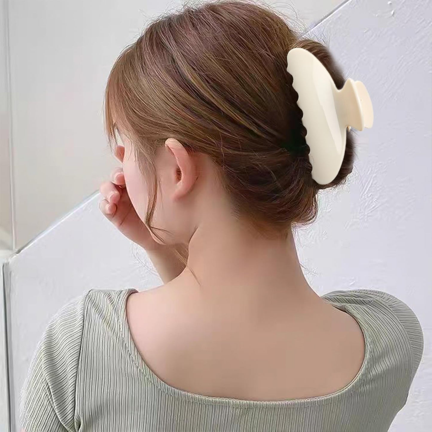 Cloud White Hair Claw Clip - Strong Hold for Thick or Thin Hair | 4.1 Inch Premium PC Material + 2 Black Satin Scrunchies