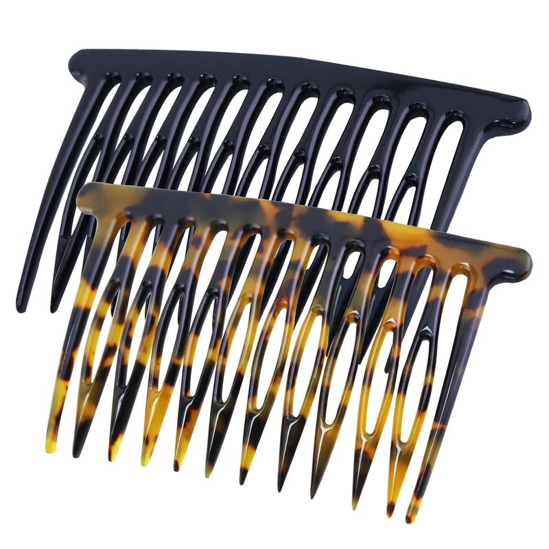 French Side Hair Comb Clips - 2PCS Decorative Hair Accessories for Women | Black & Brown