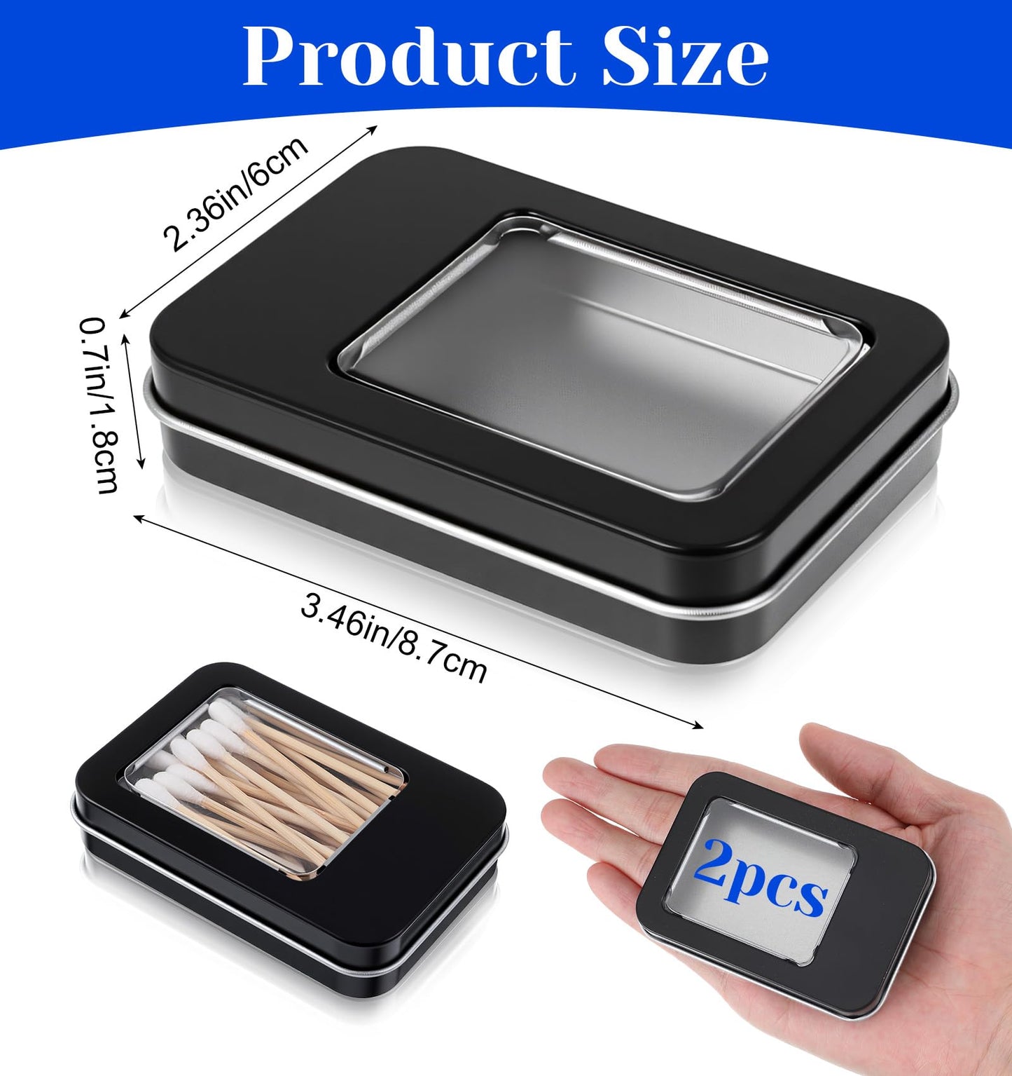 ValueBargain 2Pcs Travel Qtips Casee, Cotton Swab Travel Case with Dustproof Lid, Storage for Floss Picks Hair Ties Cosmetic (Black)