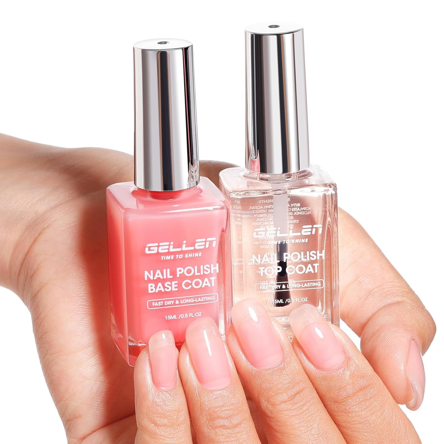Clear Nail Polish Base & Top Coat - Strengthen Thin Damaged Nails | Quick Dry, No Wipe, Toxin Free