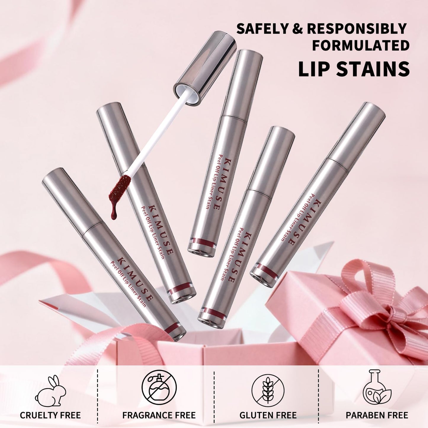 KIMUSE 5Pcs Peel Off Lip Stain, Lip Liner Stain Long Lasting, Waterproof, Transfer-Proof, Highly Pigmented Color Lip Tint Stain Set, Matte Finish