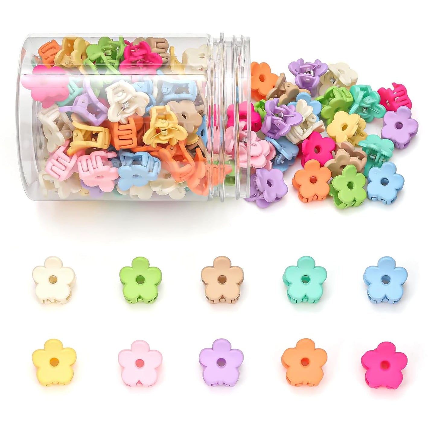 Small Flower Hair Clips - 100PCS Mini Claw Clips for Toddlers & Teens | Cute Neutral Colors