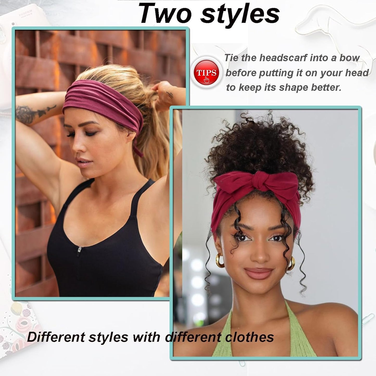 Knotted Adjustable Headbands for Women - 4 Pack Elastic Non-Slip Fashion Hair Bands for Yoga & Sports