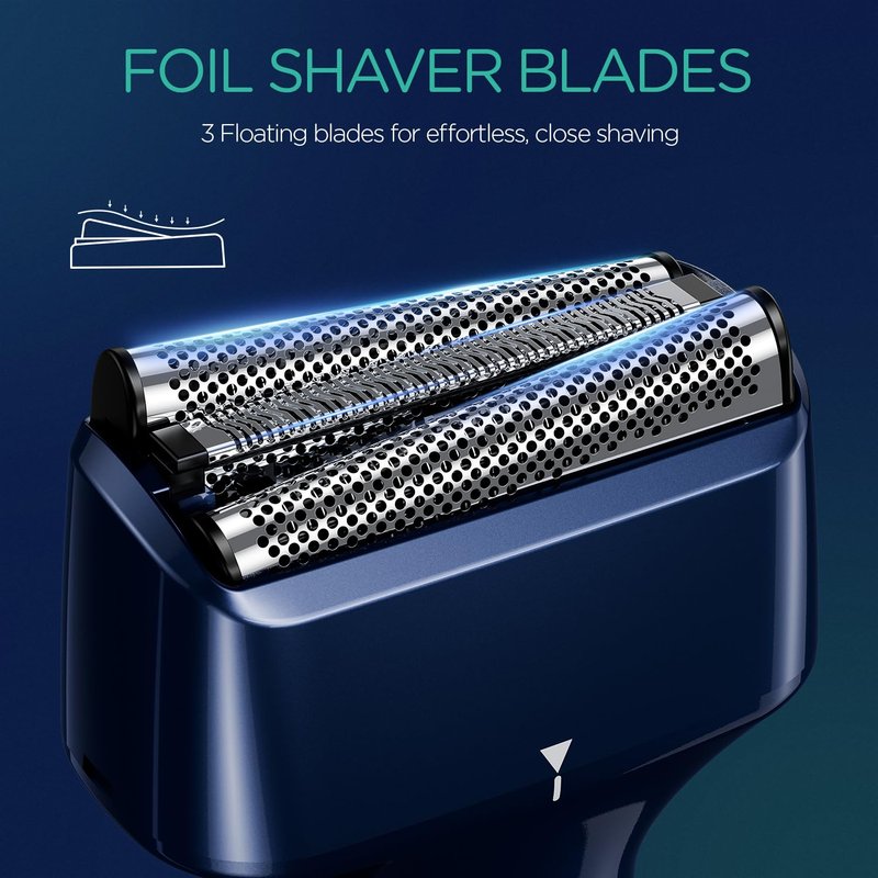 VOYOR Foil Shaver Electric Razor for Men 3 in 1 Shavers for Men with Double Foil Wet & Dry Face Shaver Lightweight Handheld Smooth Shave IPX6 Washable USB-C Rechargeable Travel Razor TX310 (Blue)