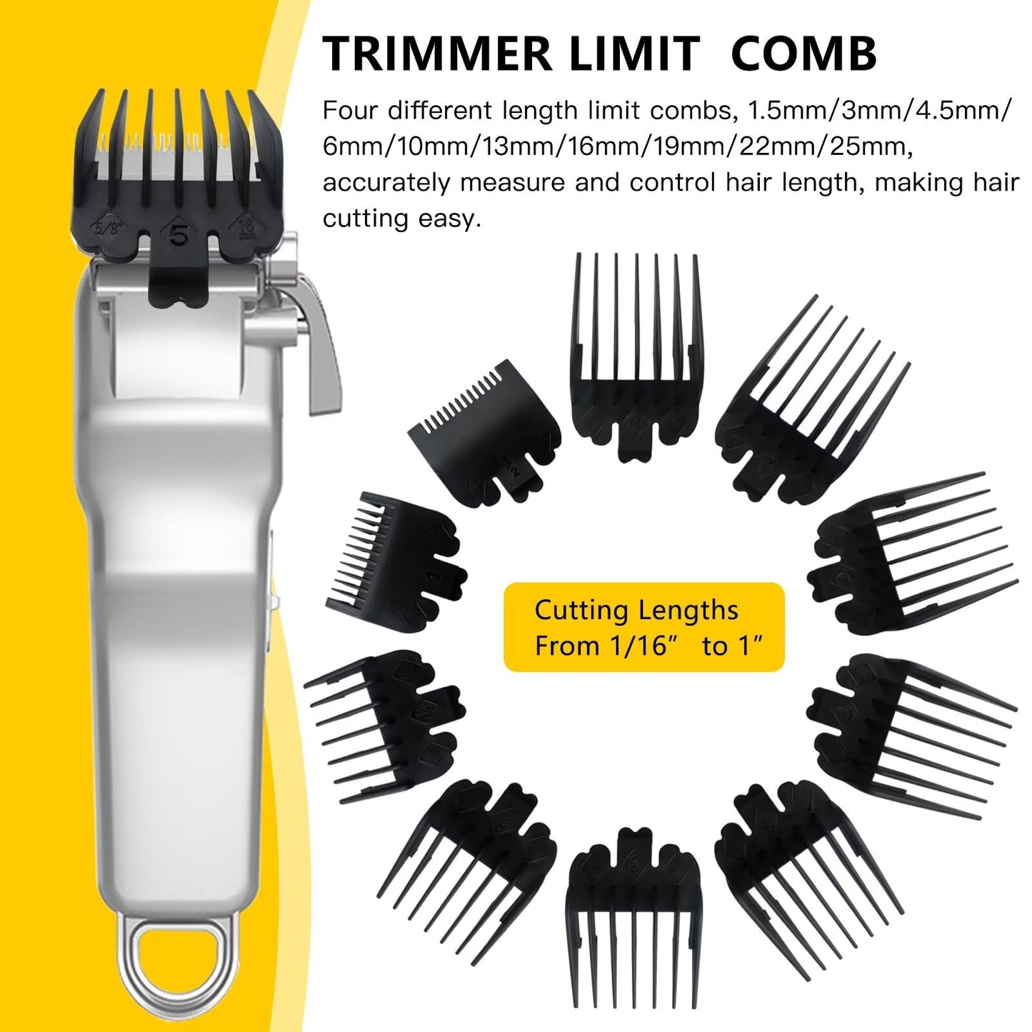 10 Pack Clipper Guards Set Replacement Fits for Conair HC224W/HC244NGBV/HCT242WR - 1/16" to 1", Black, Updated by Loner