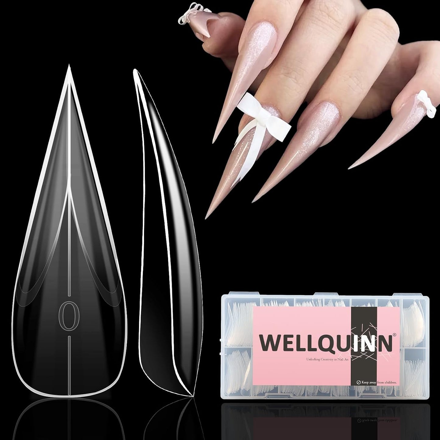 Long Curved Stiletto Nail Tips - 300 Pcs XXL Dragon Claw Full Cover Acrylic Nails | 15 Sizes for Nail Art Design