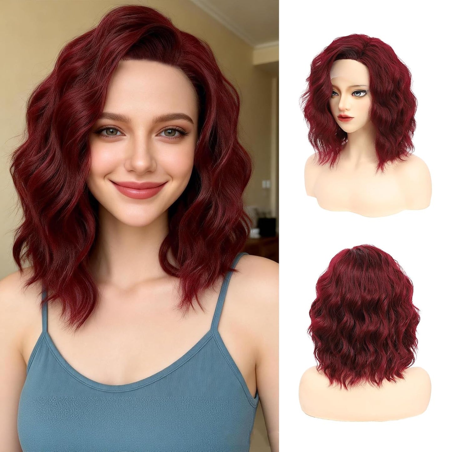 Wavy Bob Wig for Women - Short Brown Highlight Synthetic Hair | 14 Inch Lace Front for Daily Wear & Cosplay