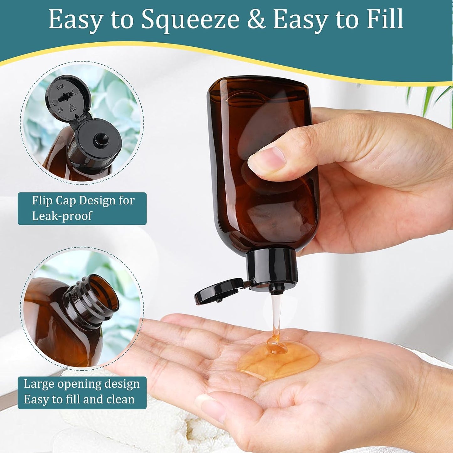 Travel Toiletries Bottles Set - 4PCS 3.4oz Leak Proof Shampoo & Conditioner Containers | TSA Approved Squeeze Bottles