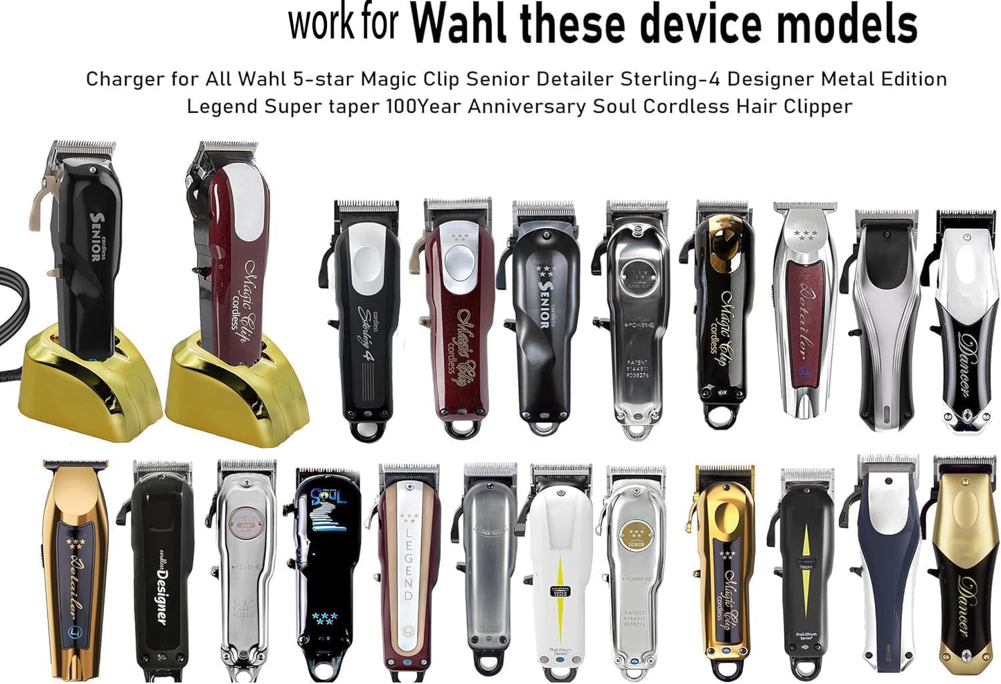 Hair Clippers Charging Stand, Kaynway Professional Clipper Charging Dock Storage Station Base for Wahl 5-Star Magic Clip Senior 100th Anniversary Soul Sterling-4 Detailer Cordless Clipper (Gold)