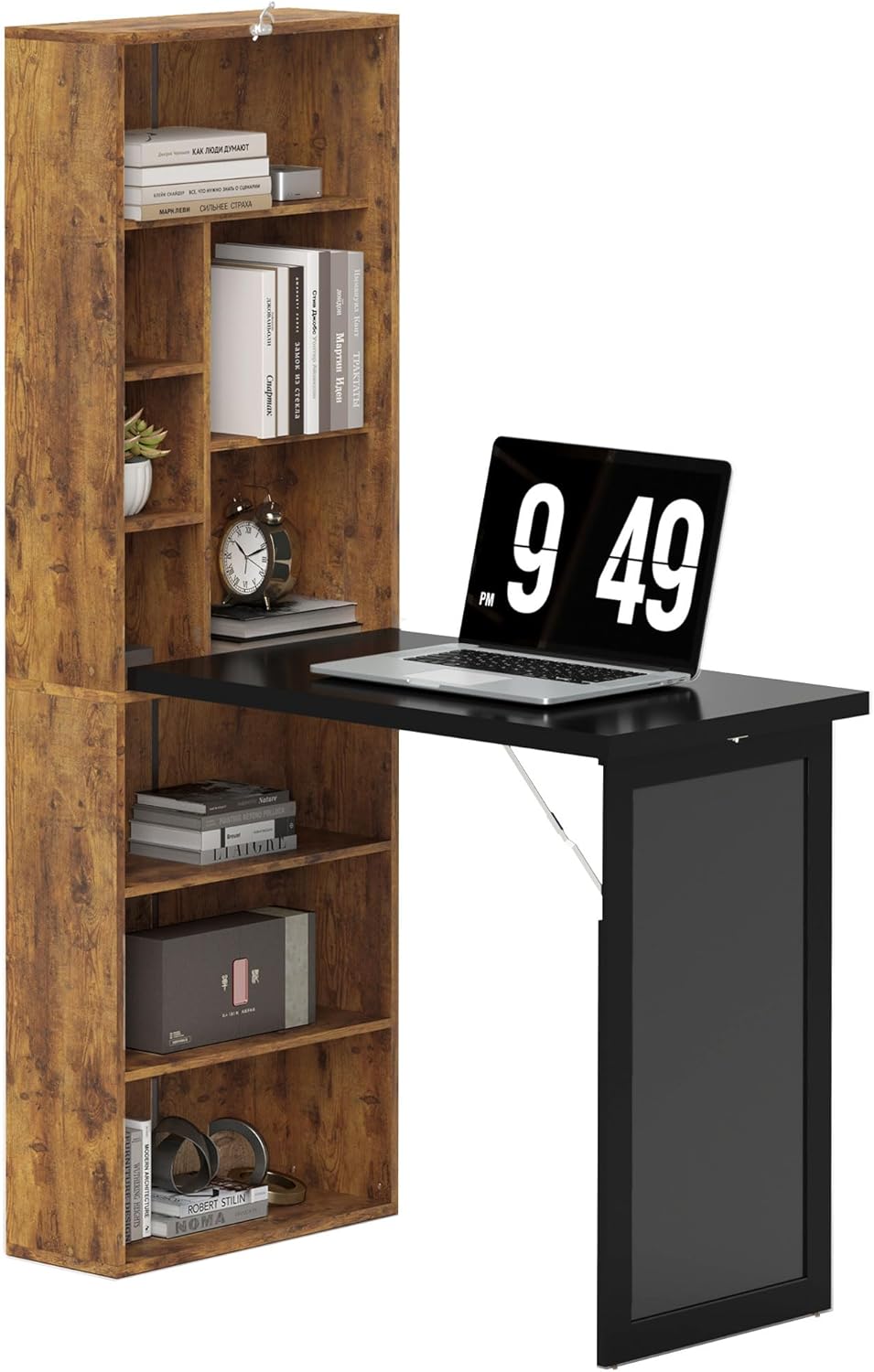 Convertible Writing Table - Foldable Wall-Mounted Computer Desk with Storage Shelves | Space-Saving Design for Small Spaces, White