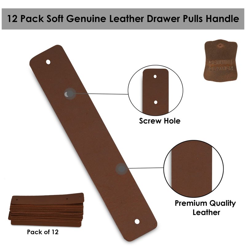 CestAntiQ Leather Dresser Knobs, 12 Pack Knobs for Dresser Drawers, Soft Drawer Knobs Upgrade The Look of Furniture, Perfect Replacement of Metal Cabinet Knobs Brown