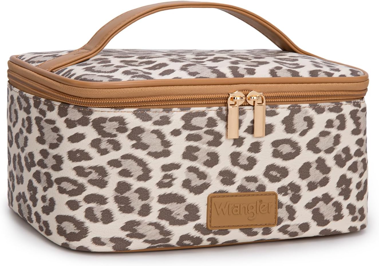 Travel Makeup Bag Set - Large Cosmetic Organizer with Brush Holder | Portable Toiletry Bag for Women - Leopard Print