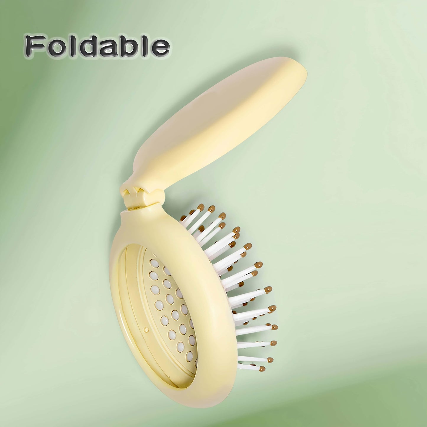 Arthaxi Travel Hair Brush with Small Mirror, Gifts for Women, Compact Mirror with Mini Brush, Folding Purse Hairbrush, Mini Hair Brush and Mirror Combo, Small Hairbrushes in Box , Baby Yellow,1 Pack