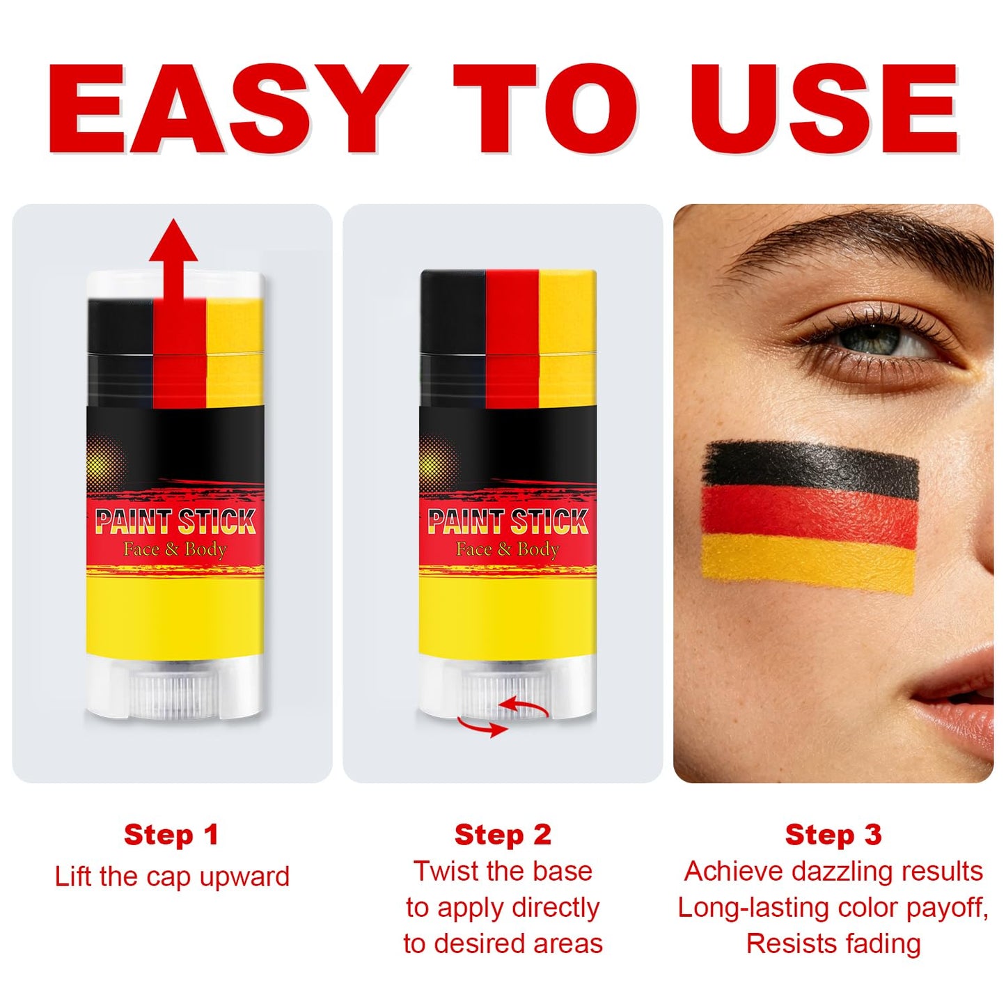Germany Face Paint Stick - Sweatproof High Pigment for World Cup Fans | Black, Red & Yellow