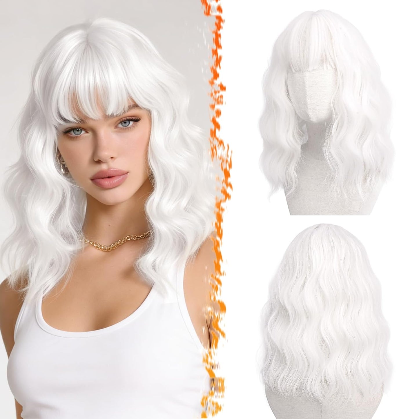 Long Wavy Blonde Curtain Bangs Wig - 26" Synthetic Ombre Wig with Dark Roots | Soft Natural Look