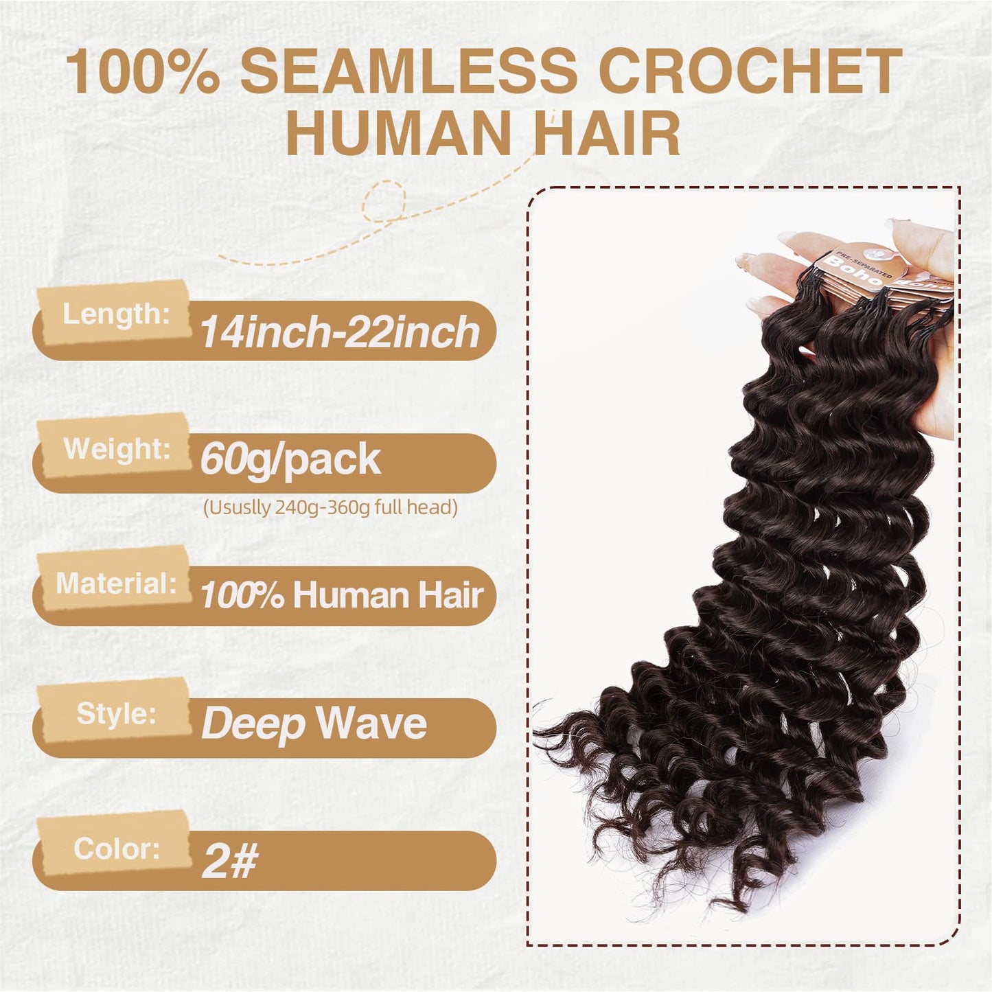Miracle Knots Crochet Human Hair, Pre-Separated Deep Wave Crochet Hair for Black Women, Easy Install Hook Design, Invisible Natural Look, Lightweight No Itch, 50 Strands 60g 16 Inch (2# Dark Brown)