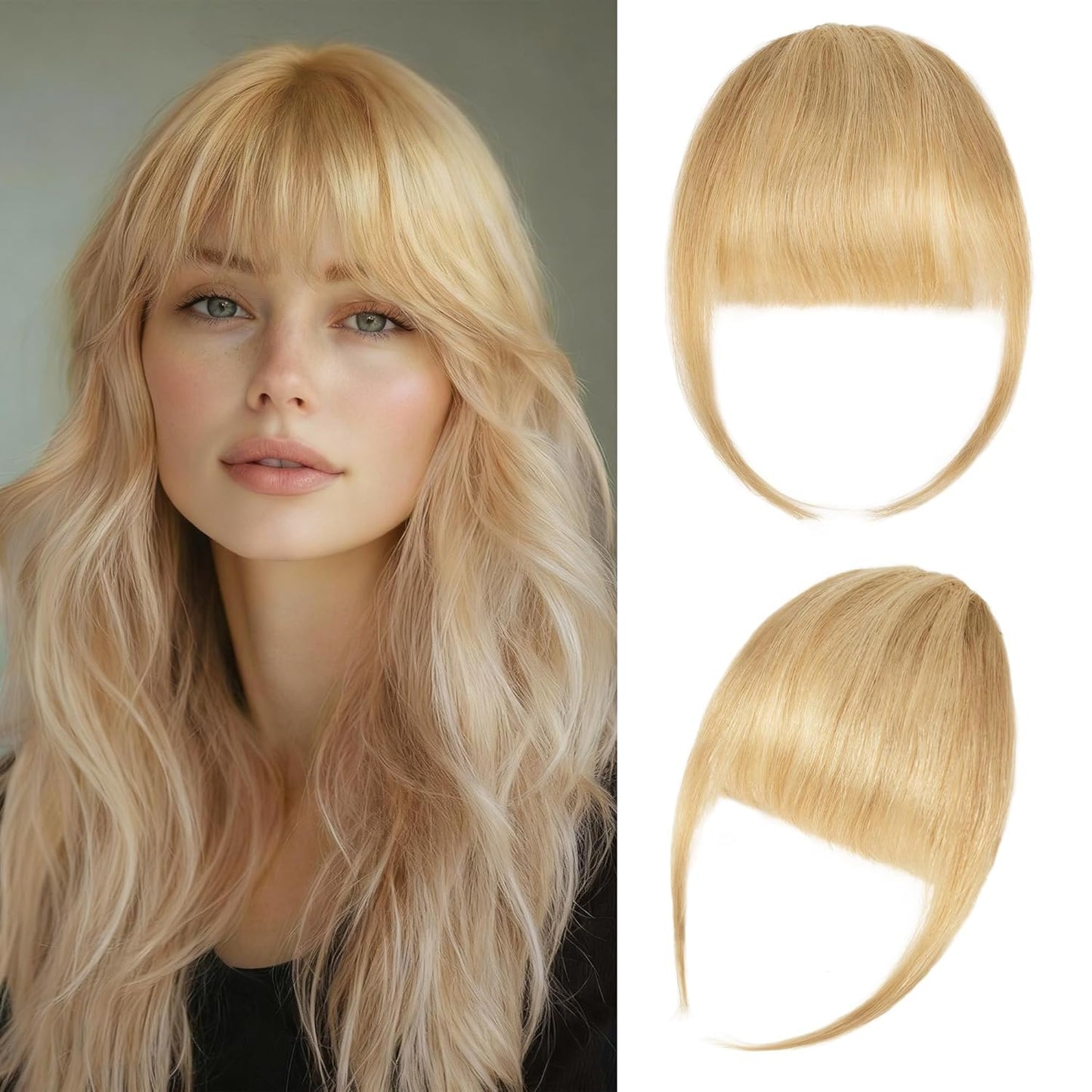 Clip In Bangs - 100% Real Human Hair Wispy Black Bangs | Curved Hairpieces for Everyday Style