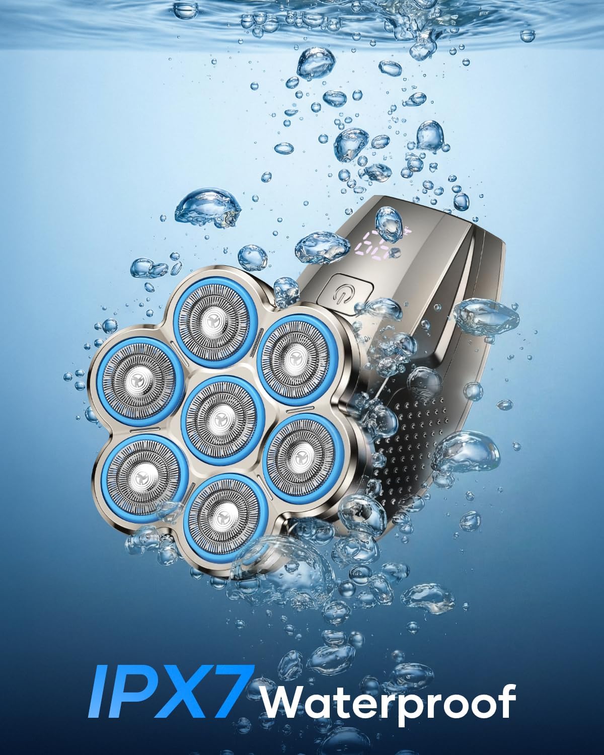 7D Head Shaver for Bald Men - 5-in-1 Waterproof Electric Razor | LED Display, Type-C Charge, Gunmetal