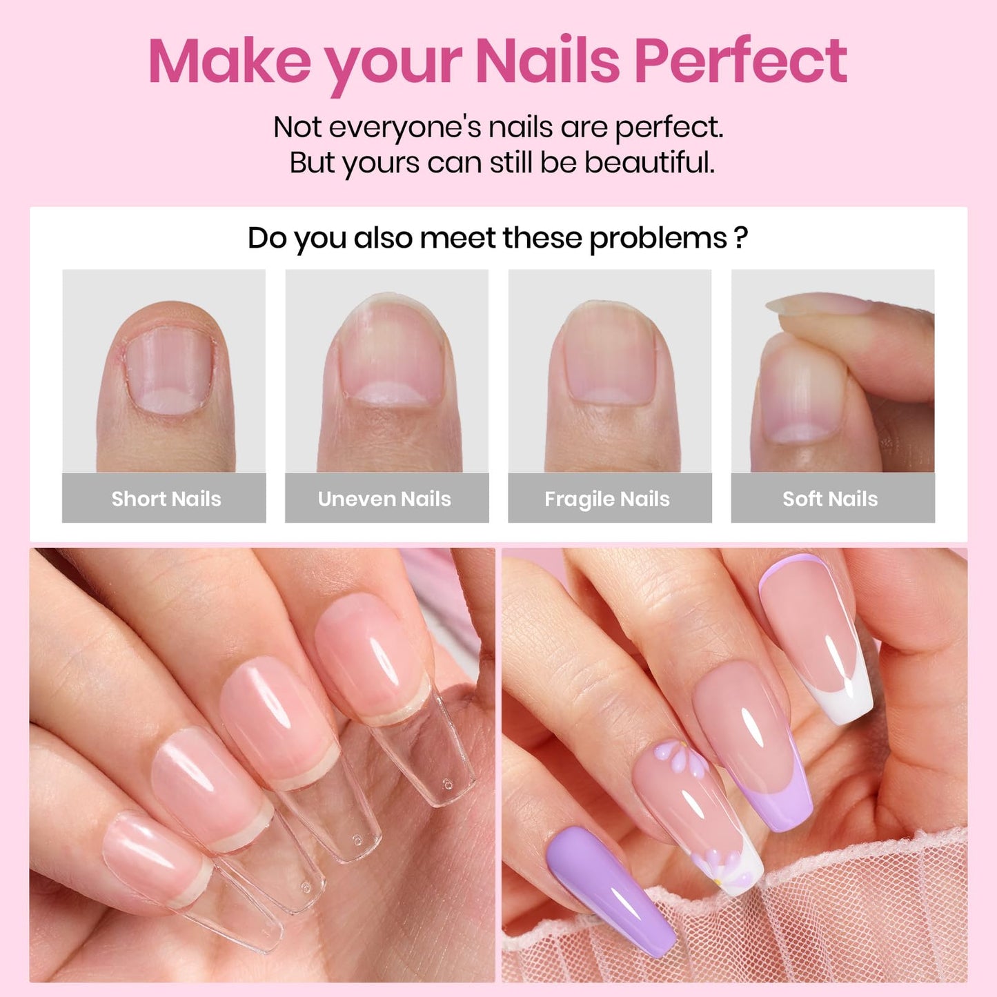 Beetles Gel Nail Tips Etch-X- Coffin Medium, 384pcs 12 Sizes, Pre-Etched Half Matte Full Cover Soft Gel Nail Tips, Press on False Nail Extension Acrylic Fake Nails, Easy DIY Salon Art