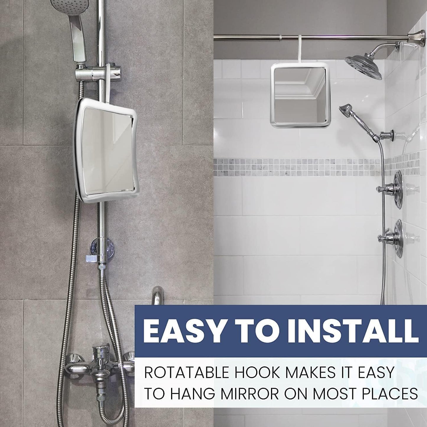 MIRRORVANA Hanging Fogless Shower Mirror for Shaving with 360° Rotatable Swivel Hook - Anti Fog and Shatterproof 6.3" x 6.3" Surface (Chrome)