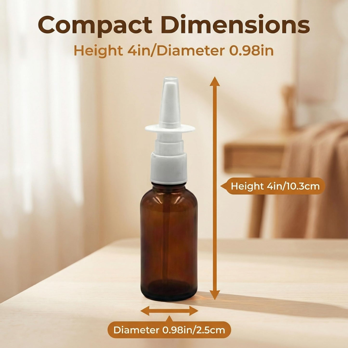 4PCS 10ML/0.34 Ounce Empty Brown Glass Spray Nasal Bottle Container