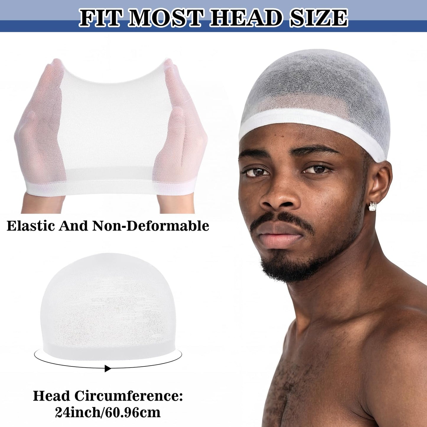 Ramede 10 Pcs Stocking Wave Cap for Men Adult Stretchy Nylon Skull Wave Lightweight Beanie Caps Waves for Man Women (White)